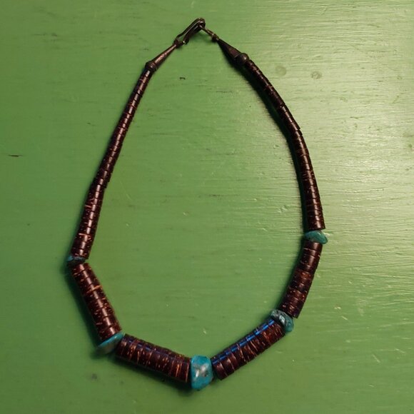Vintage Turquoise and coconut shell necklace - Picture 1 of 3